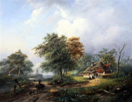 Johannes Petrus van Velzen (1816-1853) Figures and cottage in a river landscape 20.5 x 26in.